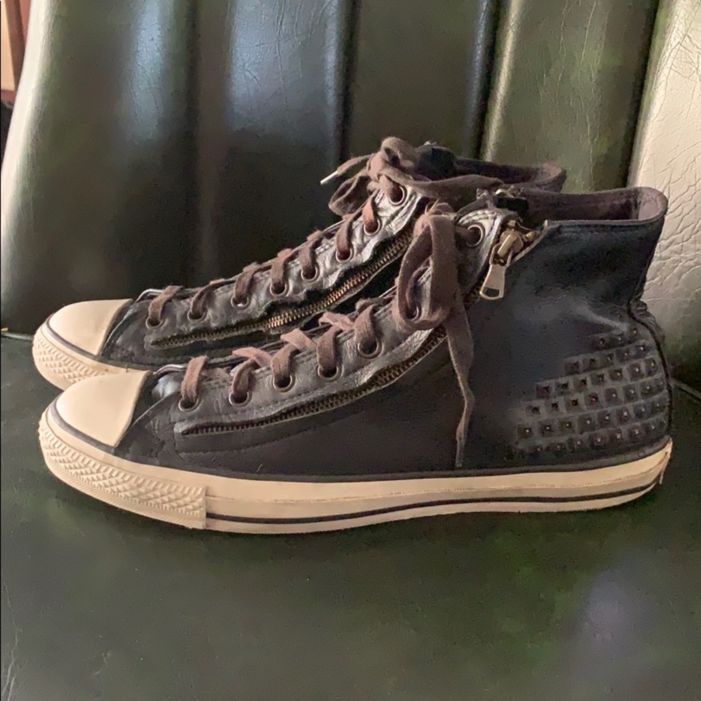 John Varvatos Cons Black Leather Zip Studded Sz11
